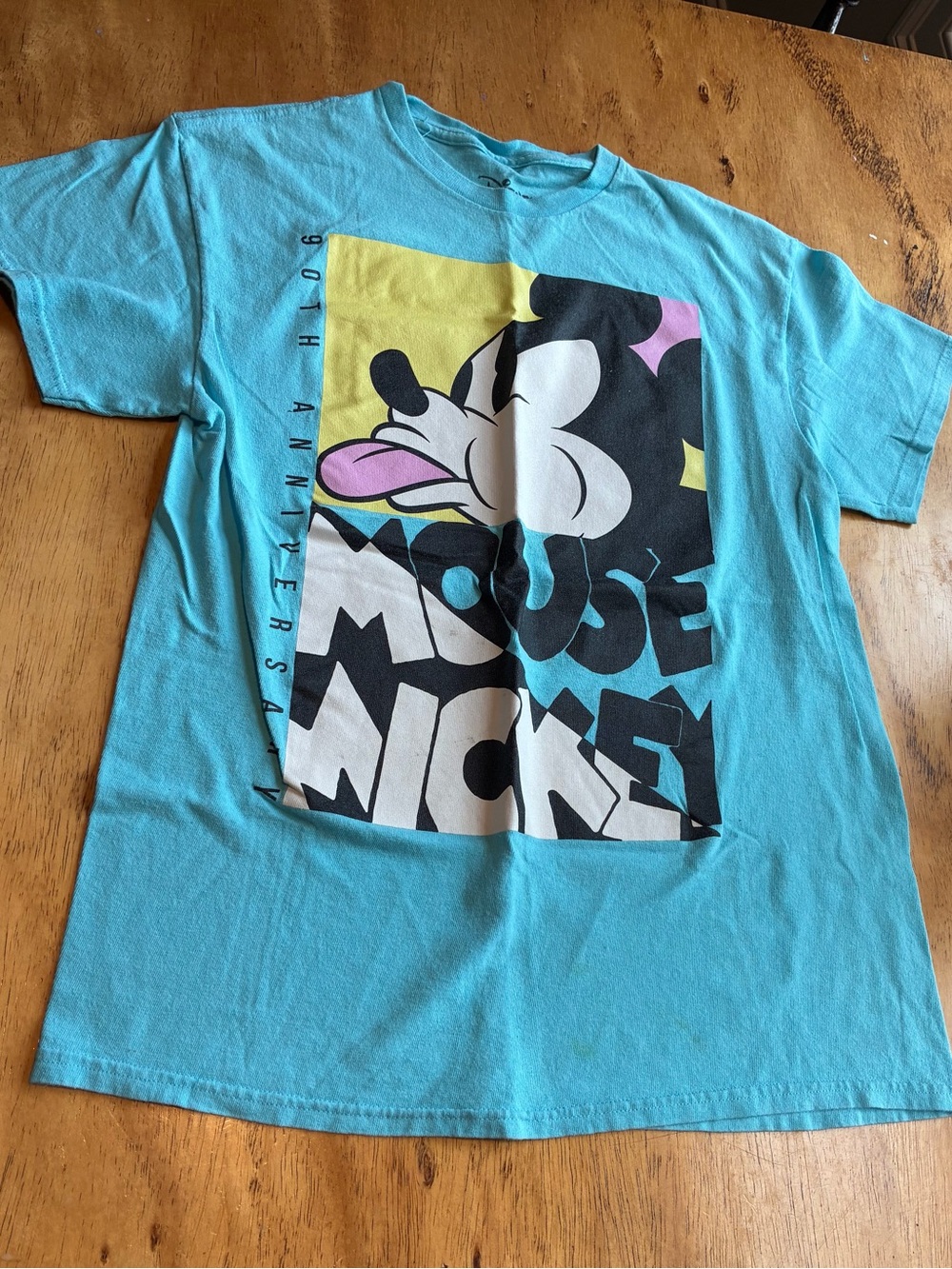 Disney Aqua Blue Mickey Graphic Tee with Pop Colors